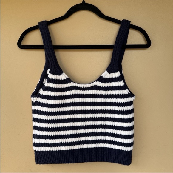 Simkhai Sweaters - NWT Simkhai Womens Cropped Striped V-Neck Tank Dark Blue Wool Cashmere Size M